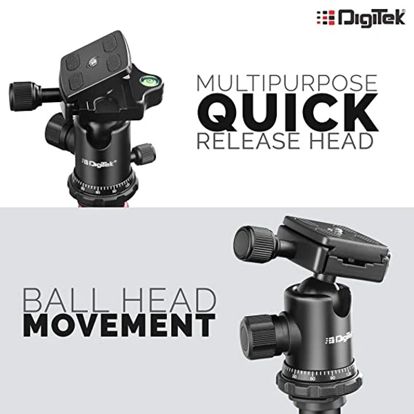 DIGITEK® (DTR-500BH) (152 cm) Professional Aluminum Tripod Cum Monopod, with Swivel Pan Head, Maximum Operating Height : 1510 mm, Maximum Load Upto: 7kgs (Black) - DTR-500BH